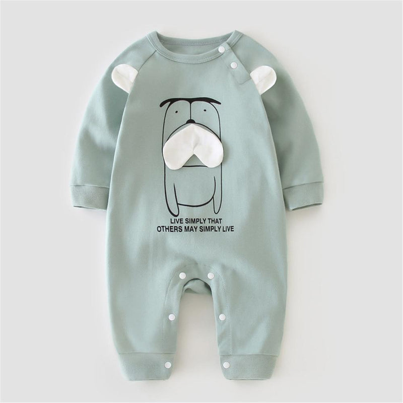 Baby Boys Beard Dog Letter Printed Long Sleeve Romper - PrettyKid