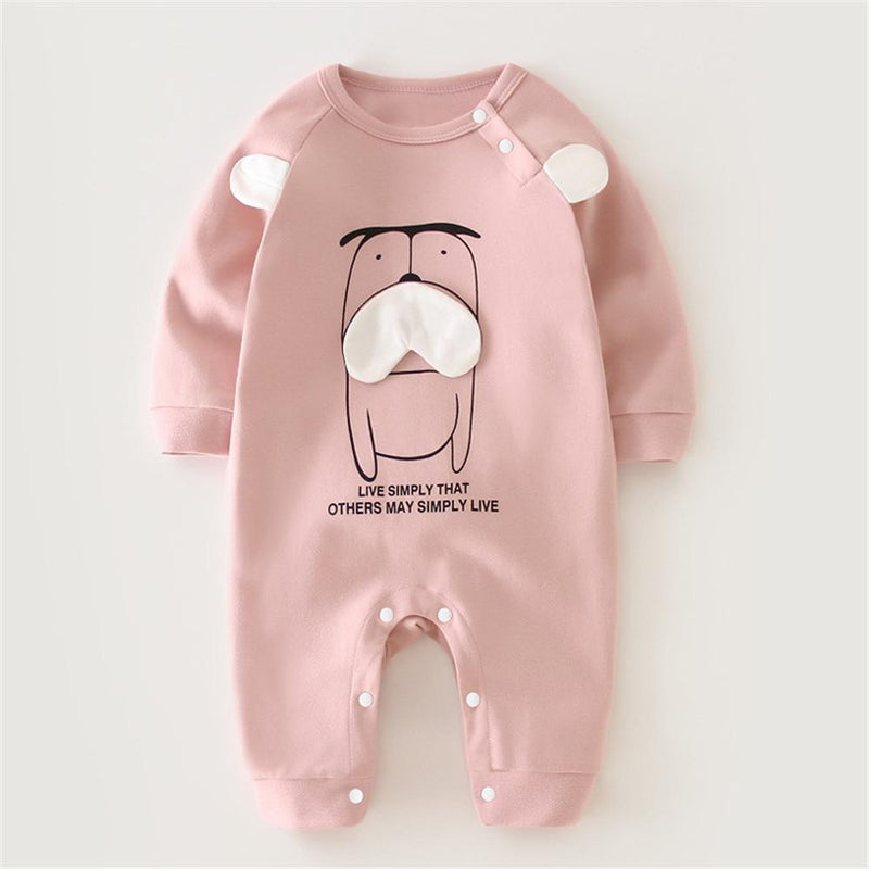 Baby Boys Beard Dog Letter Printed Long Sleeve Romper - PrettyKid