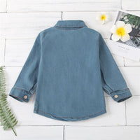 Girls Bee Floral Embroidery Lapel Long Sleeve Denim Blouse Kids Wholesale Clothing - PrettyKid