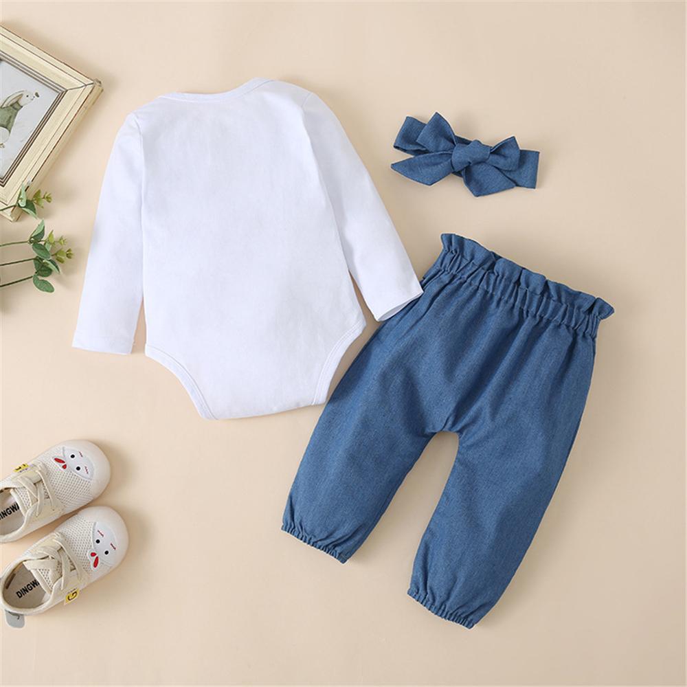 Baby Girls Bee You Long Sleeve Romper & Solid Pants & Headband Wholesale Baby Clothes In Bulk - PrettyKid