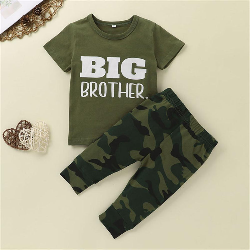 Boys Big Brother Printed Short Sleeve Top & Camouflage Pants Wholesale Boy clothing - PrettyKid