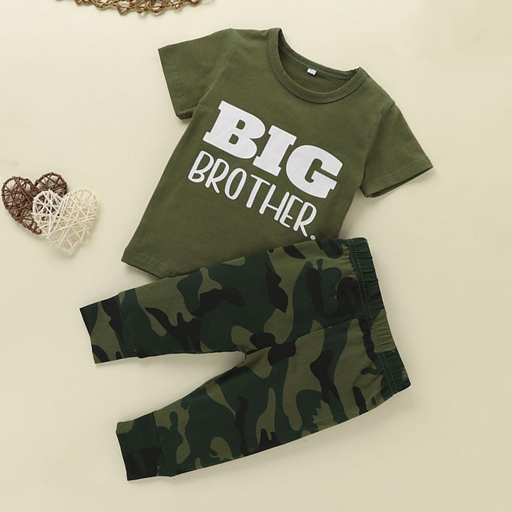 Boys Big Brother Printed Short Sleeve Top & Camouflage Pants Wholesale Boy clothing - PrettyKid