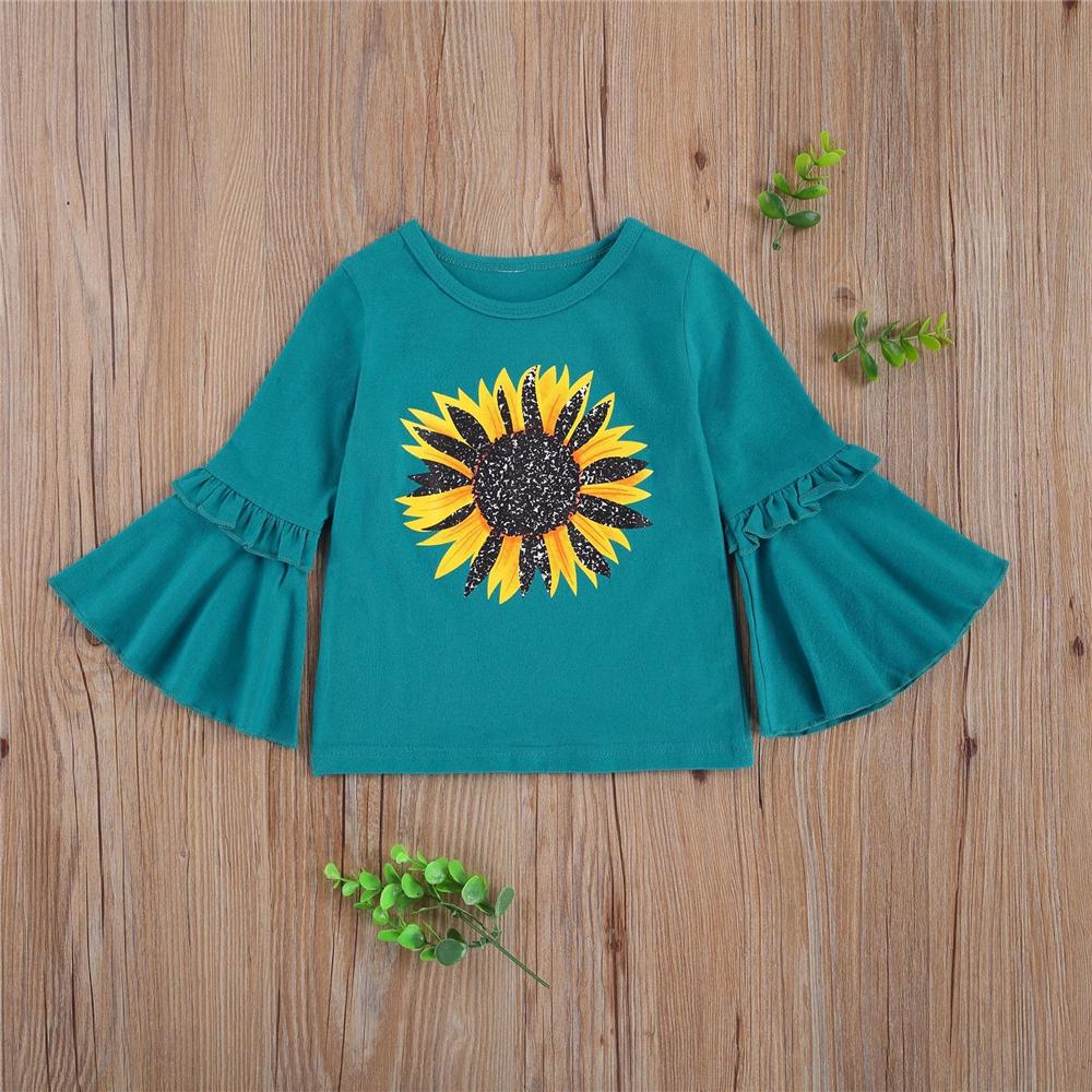 Girls Big Flower Printed Flared Sleeve Tops Girl Boutique Clothing Wholesale - PrettyKid
