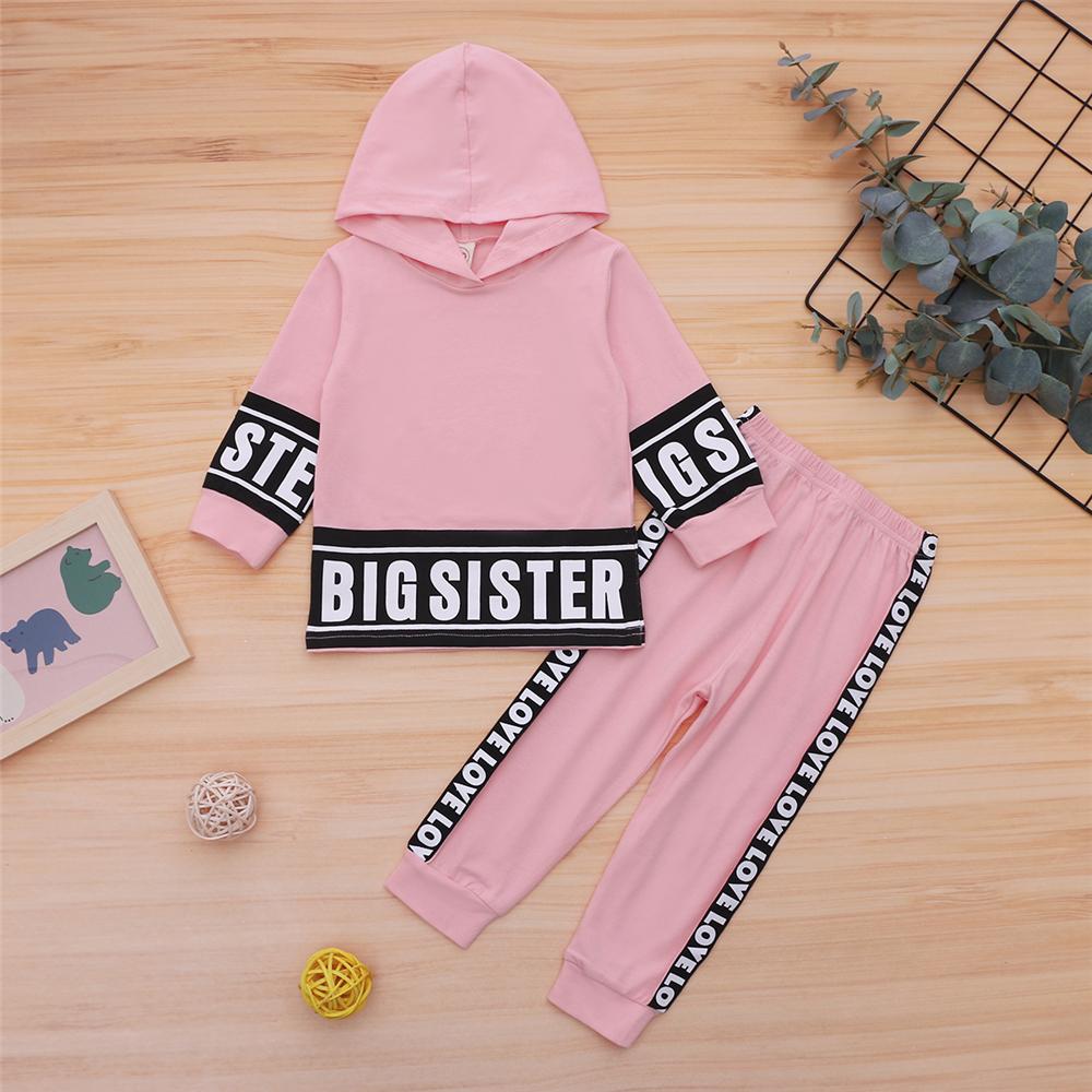 Girls Big Sister Printed Long Sleeve Hooded Top & Pants Girls Clothing Wholesalers - PrettyKid