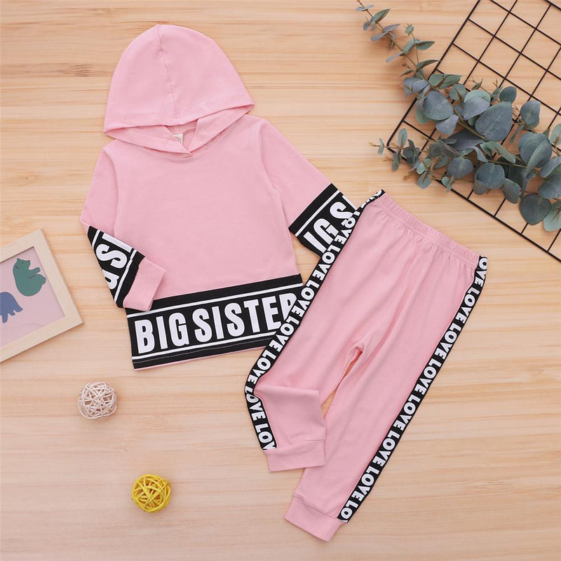 Girls Big Sister Printed Long Sleeve Hooded Top & Pants Girls Clothing Wholesalers - PrettyKid