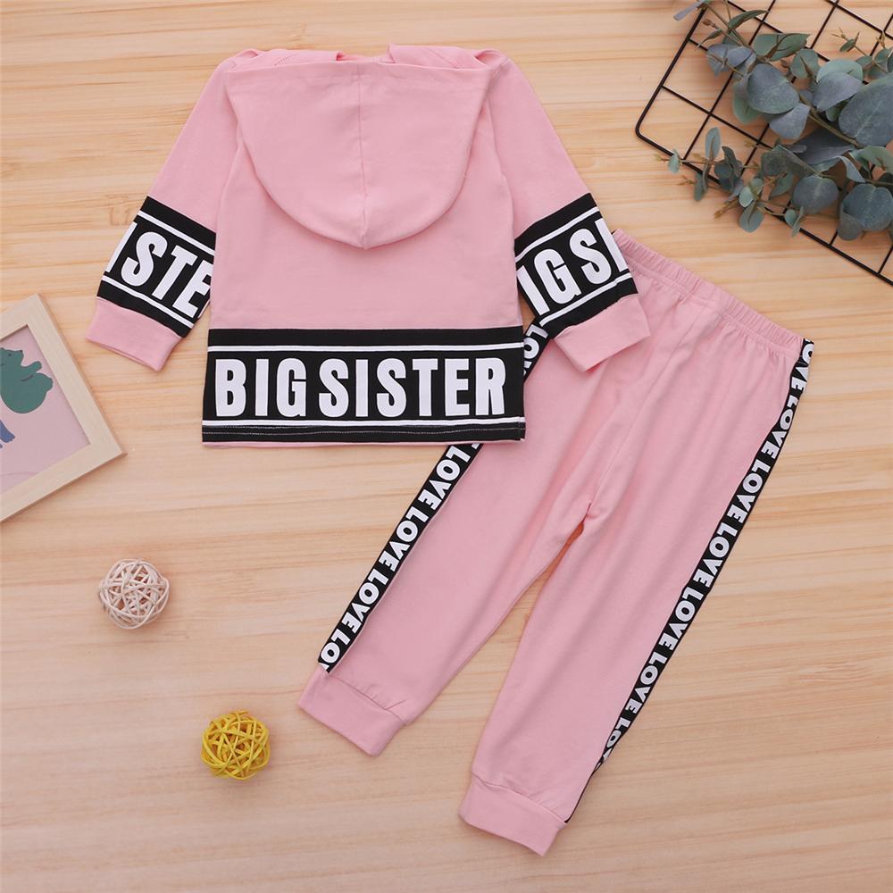 Girls Big Sister Printed Long Sleeve Hooded Top & Pants Girls Clothing Wholesalers - PrettyKid