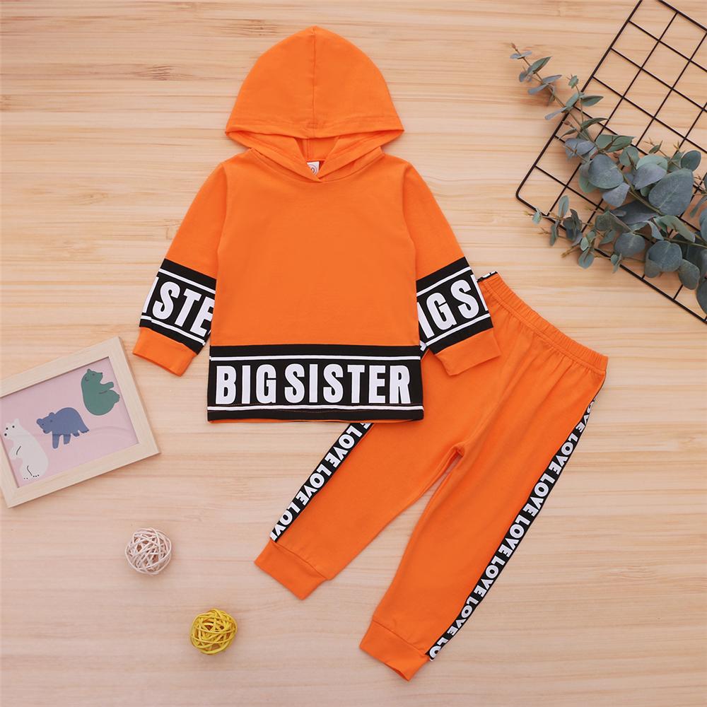 Girls Big Sister Printed Long Sleeve Hooded Top & Pants Girls Clothing Wholesalers - PrettyKid