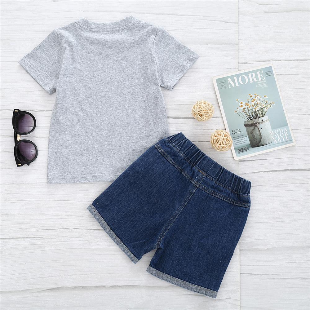 Baby Birthday Boy Printed Short Sleeve Top & Ripped Denim Shorts Wholesale Baby Outfits - PrettyKid