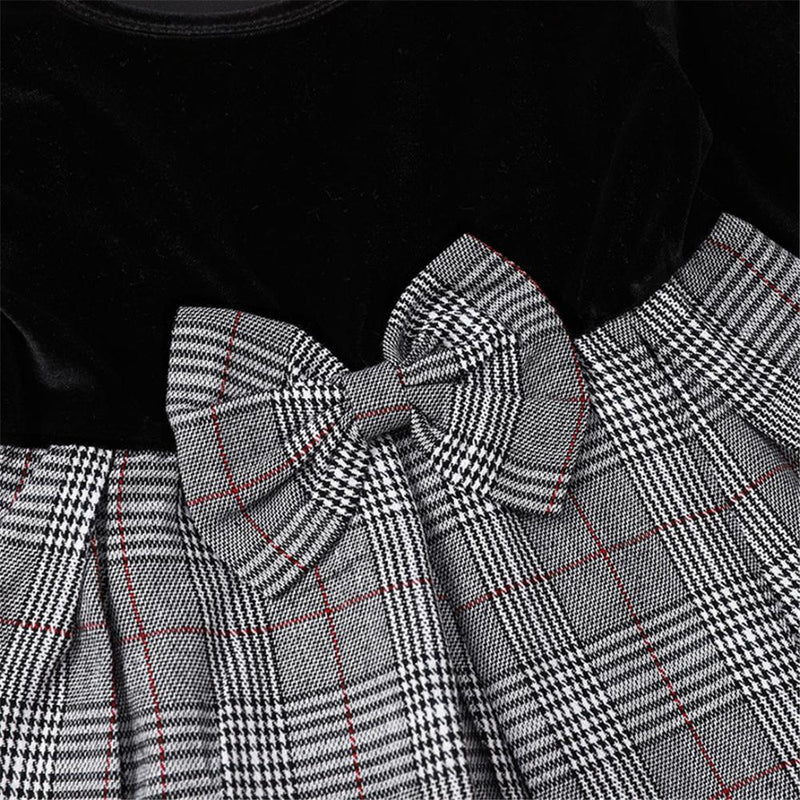Baby Girls Black Plaid Long Sleeve Sweet Bow Dress Wholesale Baby Outfits - PrettyKid