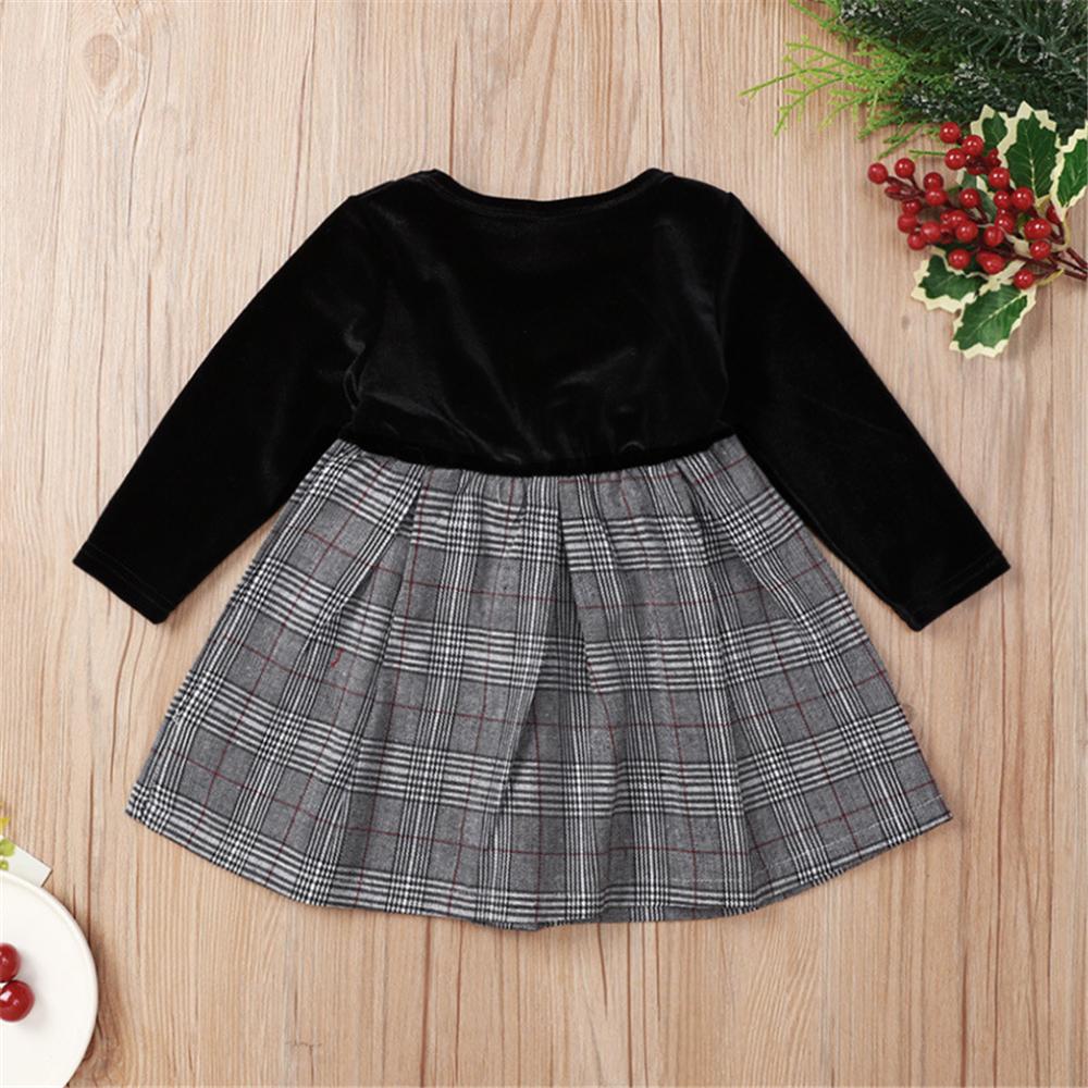 Baby Girls Black Plaid Long Sleeve Sweet Bow Dress Wholesale Baby Outfits - PrettyKid