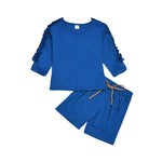Girls Blue Waveselvedge Long Sleeve Top & Skirt Girls Clothes Wholesale - PrettyKid