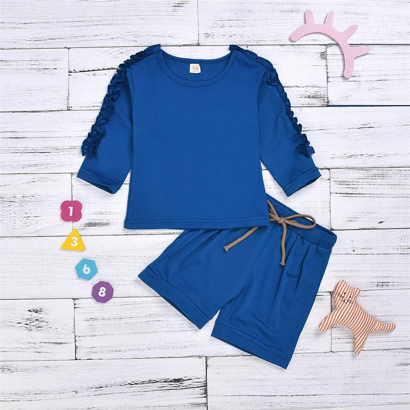 Girls Blue Waveselvedge Long Sleeve Top & Skirt Girls Clothes Wholesale - PrettyKid