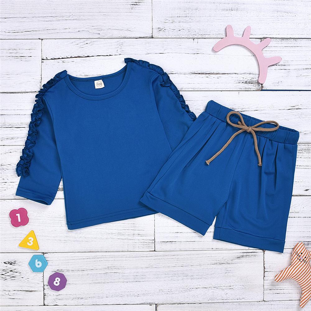 Girls Blue Waveselvedge Long Sleeve Top & Skirt Girls Clothes Wholesale - PrettyKid