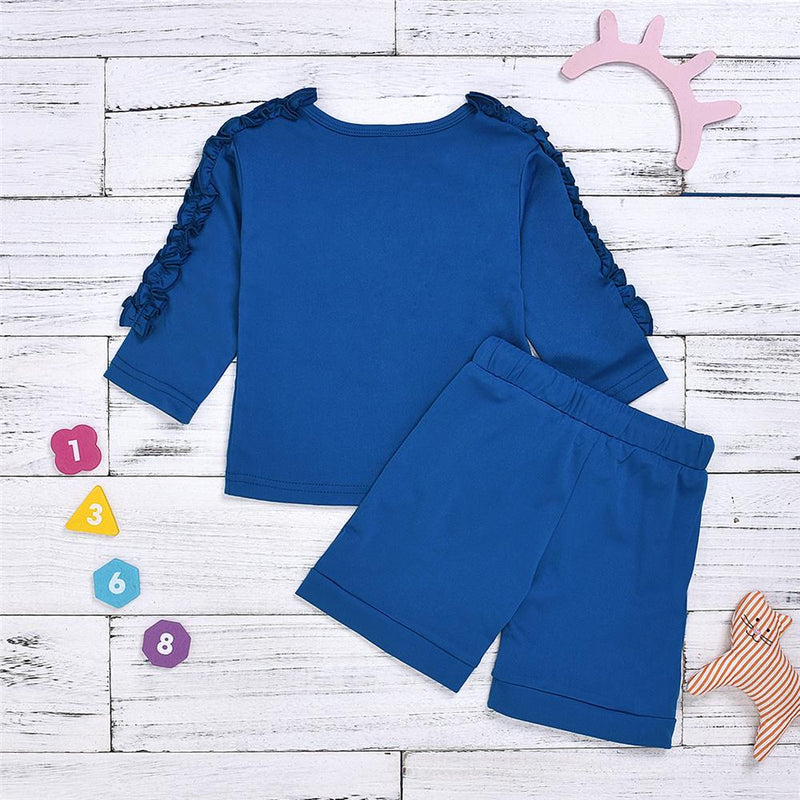 Girls Blue Waveselvedge Long Sleeve Top & Skirt Girls Clothes Wholesale - PrettyKid