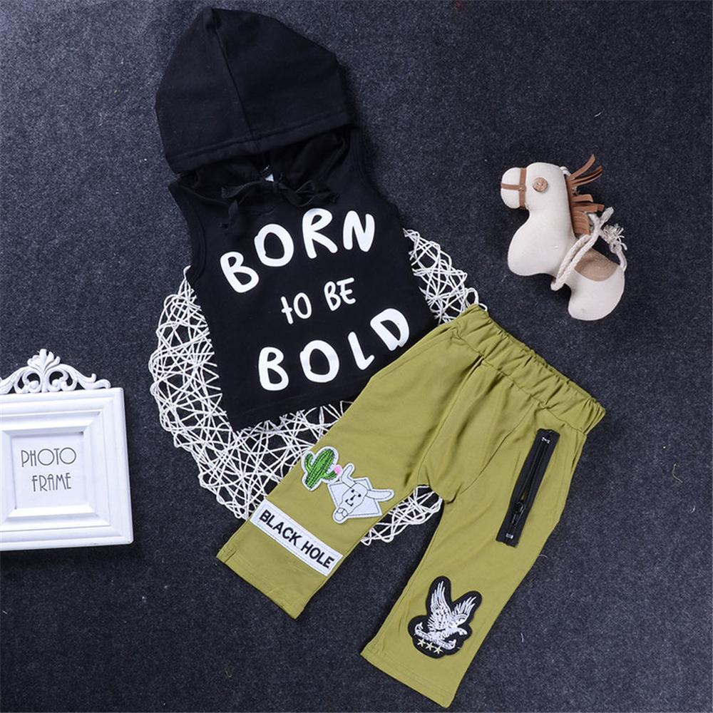 Baby Boys Born To Be Bold Printed Hooded Sleeveless Top & Shorts Bulk Baby clothing For Sale - PrettyKid