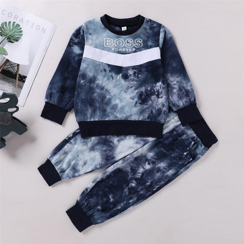Boys Boss Forever Tie Dye Long Sleeve Top & Pants Little Boys Wholesale Clothing - PrettyKid