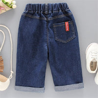 Boy Botton Denim Elastic Waist Pants - PrettyKid