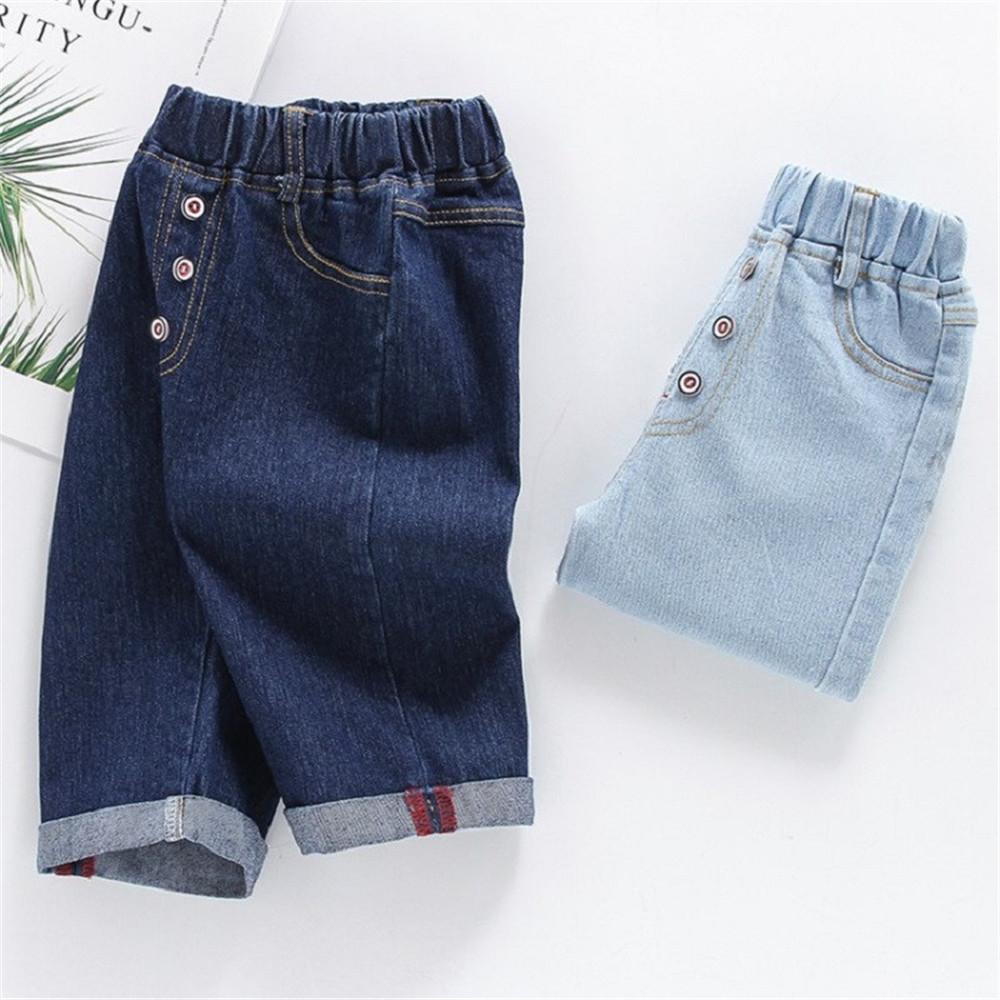 Boy Botton Denim Elastic Waist Pants - PrettyKid