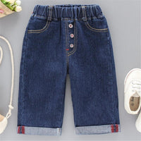 Boy Botton Denim Elastic Waist Pants - PrettyKid