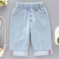 Boy Botton Denim Elastic Waist Pants - PrettyKid