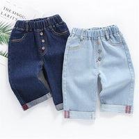 Boy Botton Denim Elastic Waist Pants - PrettyKid