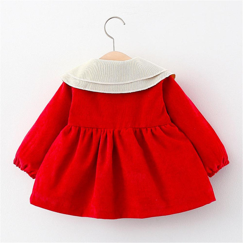Girls Bow Button Long Sleeve Sweet Dress Wholesale Girl Clothing - PrettyKid
