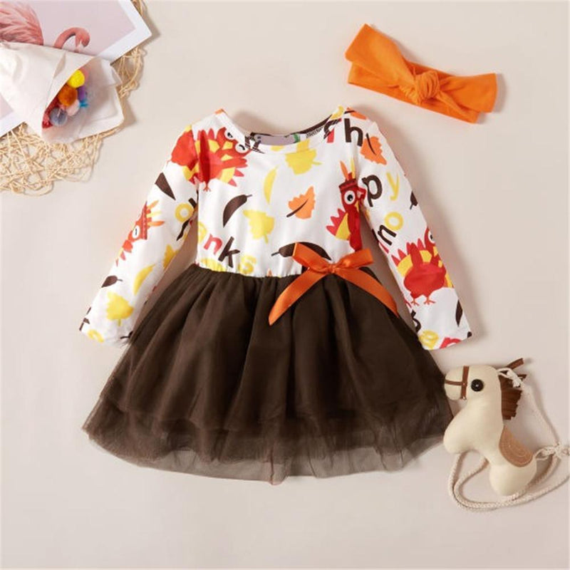 Girls Bow Decor Animal Printed Tulle Dress & Headband - PrettyKid
