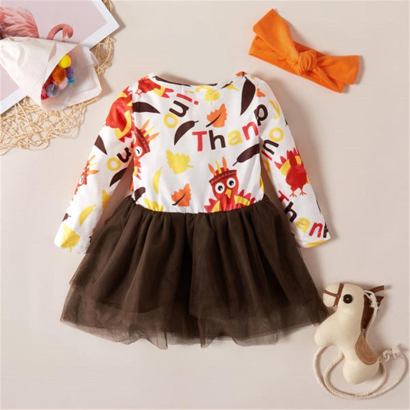 Girls Bow Decor Animal Printed Tulle Dress & Headband - PrettyKid