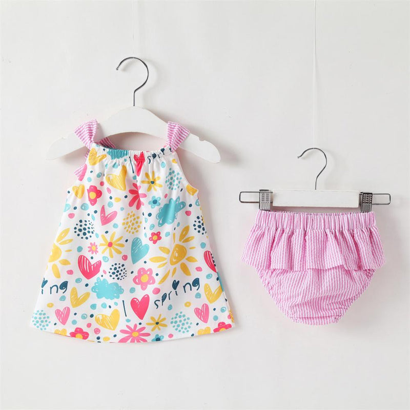 Baby Girls Bow Decor Floral Printed Spring Sleeveless Top & Shorts Wholesale Clothing Baby - PrettyKid