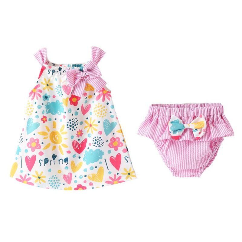 Baby Girls Bow Decor Floral Printed Spring Sleeveless Top & Shorts Wholesale Clothing Baby - PrettyKid