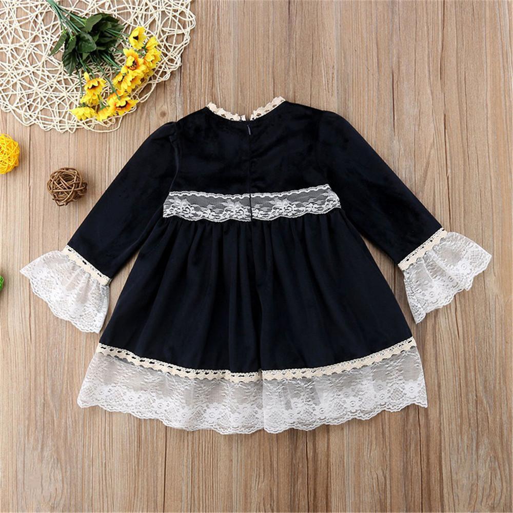 Girls Bow Decor Lace Flared Sleeve Princess Dresses - PrettyKid