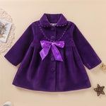 Girls Bow Decor Long Sleeve Solid Color Cardigan Coat Wholesale Little Girl Clothes - PrettyKid