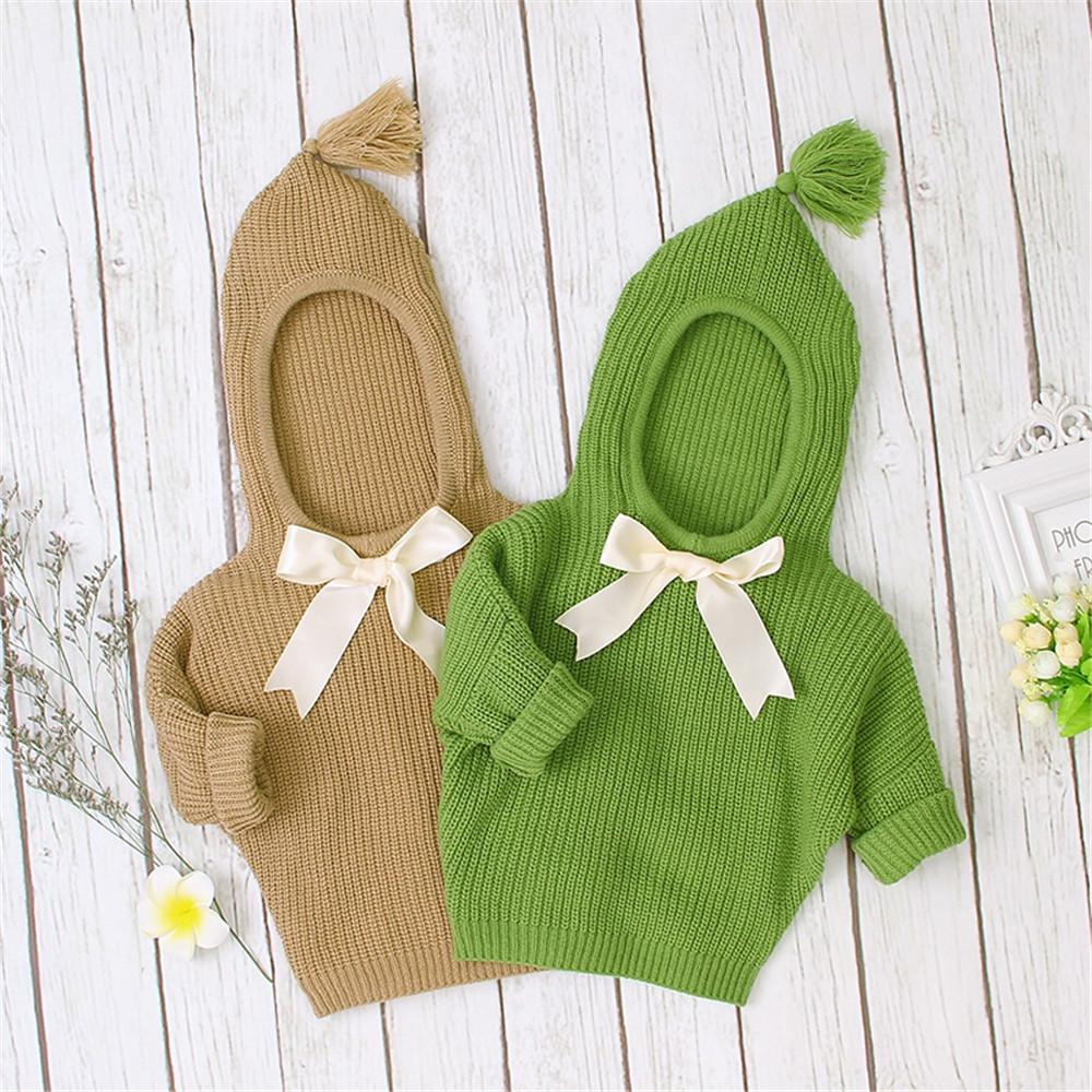 Baby Bow Decor Long Sleeve Solid Hooded Sweaters - PrettyKid
