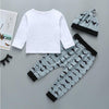 Baby Bow Decor Long Sleeve T-shirt & Beard Print Pants & Hat - PrettyKid