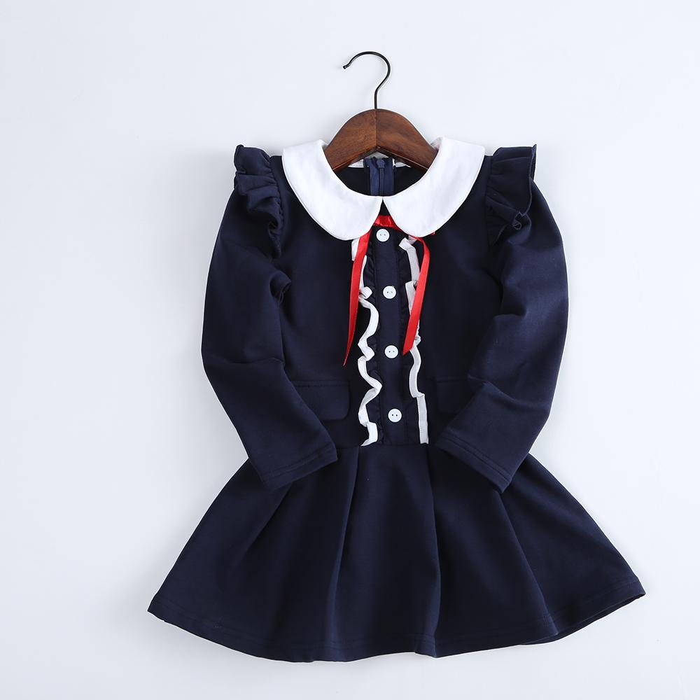 Girls Bow Decor Long Sleeve Zipper Dress - PrettyKid