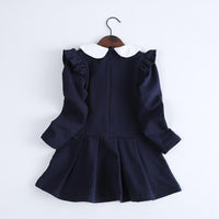 Girls Bow Decor Long Sleeve Zipper Dress - PrettyKid