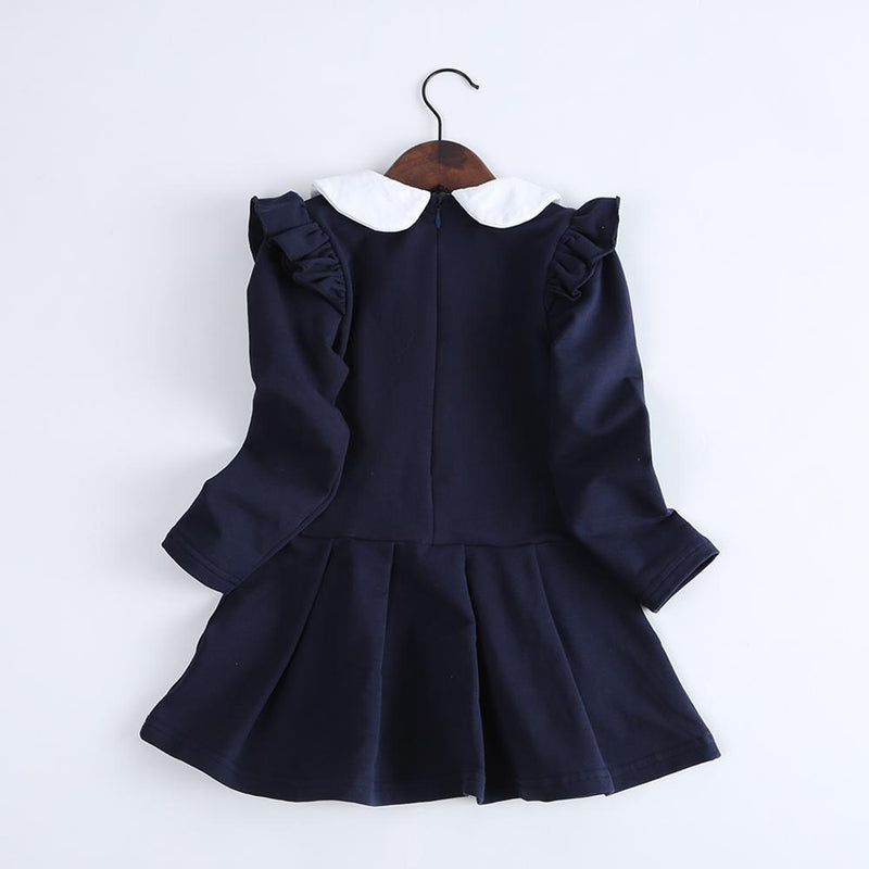 Girls Bow Decor Long Sleeve Zipper Dress - PrettyKid
