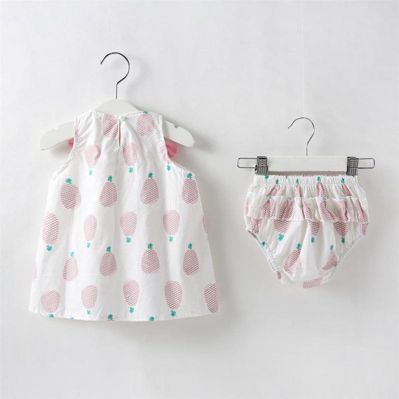 Baby Girls Bow Decor Pineapple Printed Sleeveless Top & Shorts Wholesale Baby Clothes In Bulk - PrettyKid