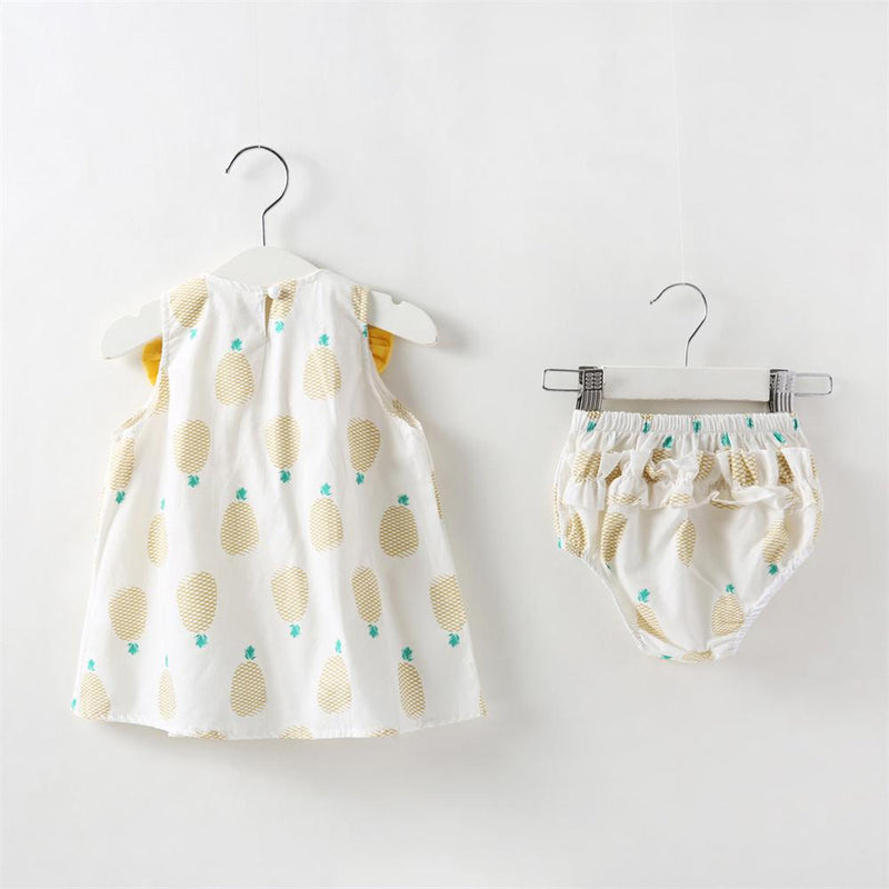 Baby Girls Bow Decor Pineapple Printed Sleeveless Top & Shorts Wholesale Baby Clothes In Bulk - PrettyKid