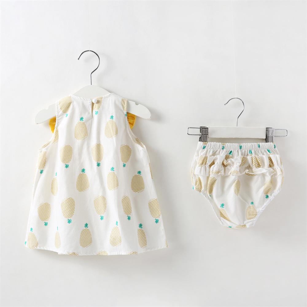 Baby Girls Bow Decor Pineapple Printed Sleeveless Top & Shorts Wholesale Baby Clothes In Bulk - PrettyKid