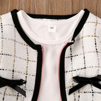 Girls Bow Decor Plaid Long Sleeve Coat & Dress - PrettyKid