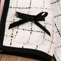 Girls Bow Decor Plaid Long Sleeve Coat & Dress - PrettyKid
