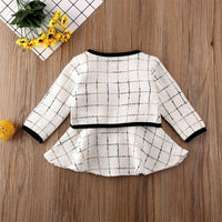Girls Bow Decor Plaid Long Sleeve Coat & Dress - PrettyKid
