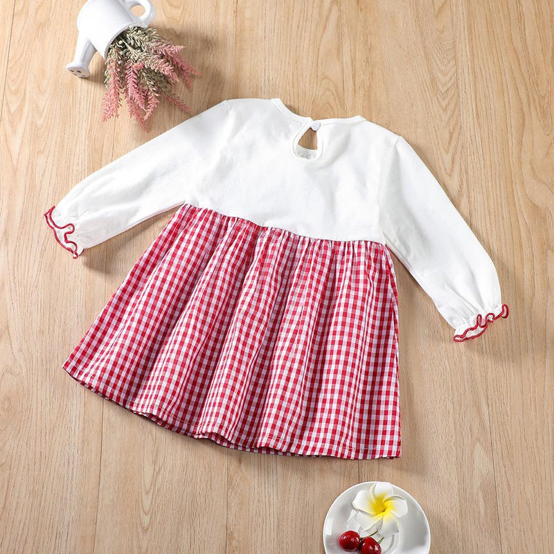 Baby Girls Bow Decor Plaid Long Sleeve Dress Baby Wholesale Clothes - PrettyKid