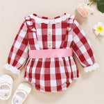 Baby Girls Bow Decor Plaid Long Sleeve Romper Baby Clothes Wholesale Suppliers - PrettyKid