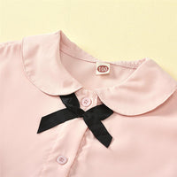 Girls Bow Decor Short Sleeve Striped Button Dress Girls Boutique Clothes Wholesale - PrettyKid
