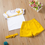 Baby Bow Decor Siblings Short Sleeve Top & Yellow Shorts Cheap Boutique Baby Clothing - PrettyKid