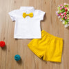 Baby Bow Decor Siblings Short Sleeve Top & Yellow Shorts Cheap Boutique Baby Clothing - PrettyKid