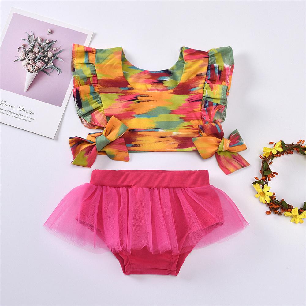 Baby Girls Bow Decor Sleeveless Ruffled Top & Solid Mesh Shorts Wholesale Clothing Baby - PrettyKid