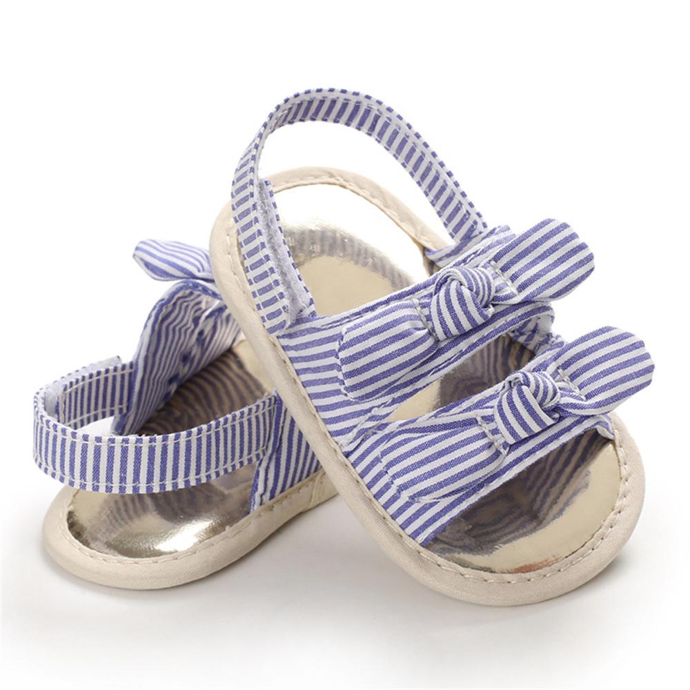 Baby Bow Decor Striped Magic Tape Sandals Children Wholesale Shoes - PrettyKid